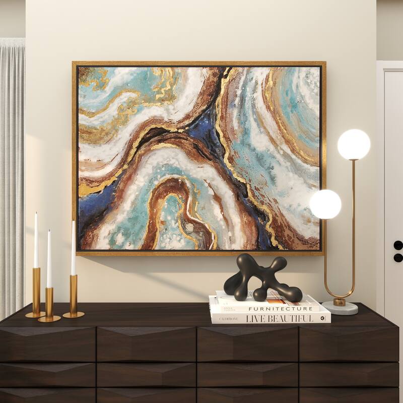 Canvas Leaf Living Room Framed Wall Art with Silver Frame