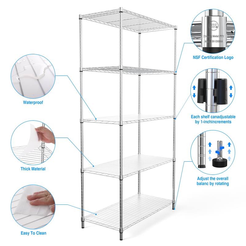 5 Tier metal storage rack with lining