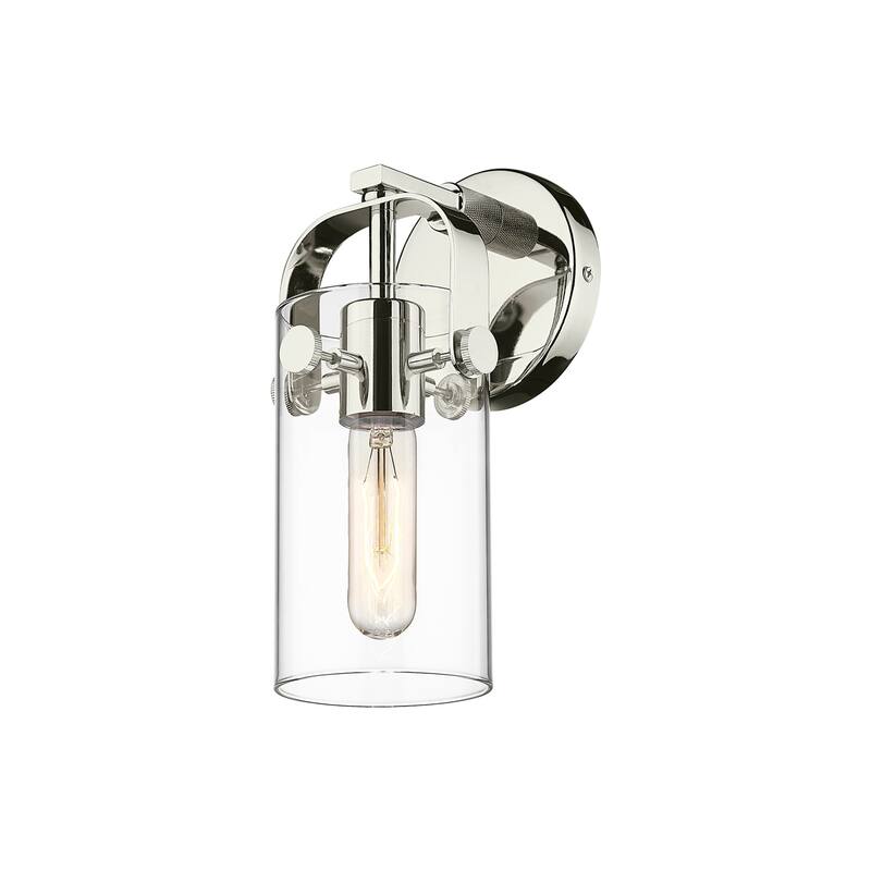 Innovations Lighting 423-1W-5-5 Pilaster II Cylinder Sconce Pilaster - Polished Nickel / Clear