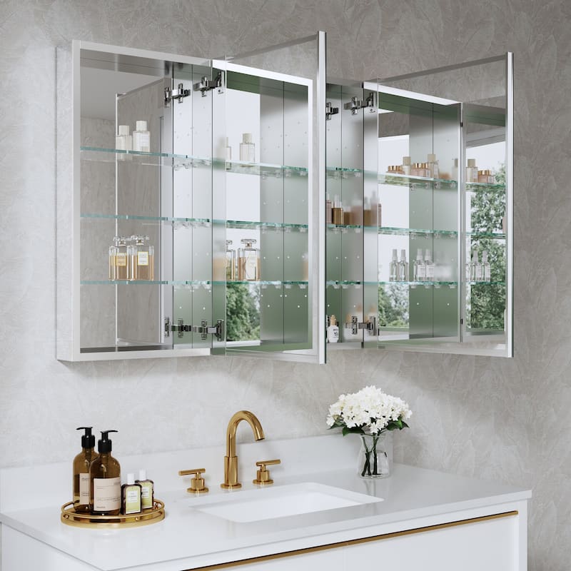 36''W X 30''H Recessed Or Surface Wall Mount Bathroom Medicine Cabinet With Adjustable Glass Shelves