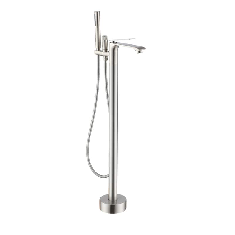 Bathtub Faucet, Floor Mount Free Standing Bathtub Faucet Tub Filler w/ Handheld Shower - Brushed Nickel
