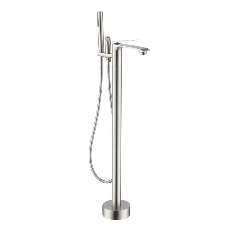 CASAINC Single-Handle Freestanding Floor-Mount Roman Tub Faucet Bathtub Filler with Handheld Shower - Brushed Nickel