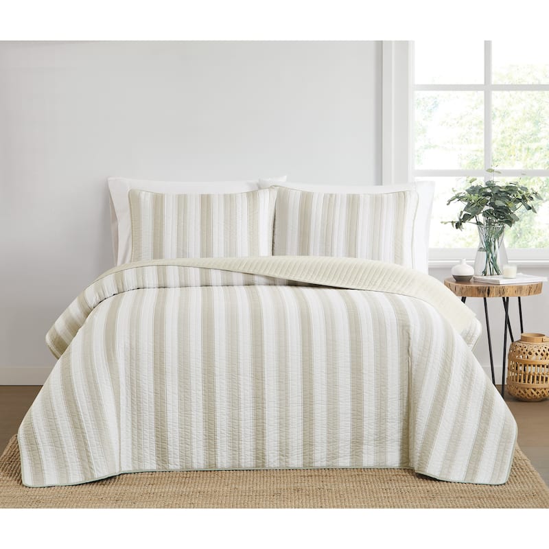 Truly Soft Aiden Stripe Quilt Set - Beige - Queen