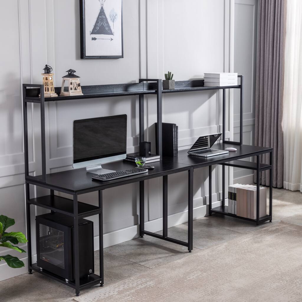 Two Person Computer Desk Storage Shelves - 94.5" Home Office Double ...