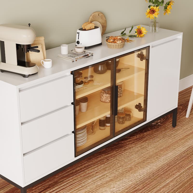 Sideboard Buffet Cabinet with Storage, Coffee Bar Cabinet with doors and 3 drawers, pantry cabinet