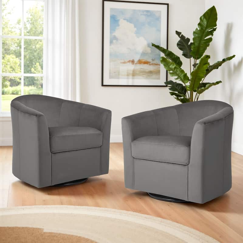 Set of 2 Velvet Swivel Accent Chairs Barrel Chairs with Plush Cushion