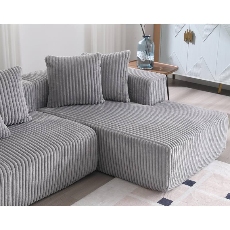 U-Shaped Modular Sectional Sofa, Oversized Waled Corduroy Corner Sofa, Upholstered 4 Seat Couch with Dual Chaise Lounges