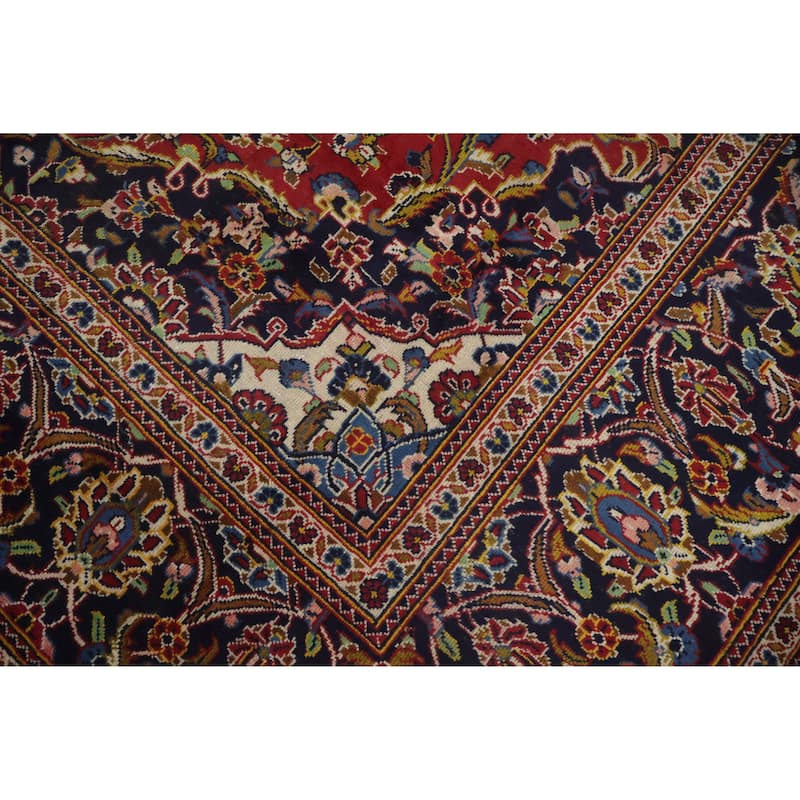 Hand Knotted Oriental 100% Wool Carpet Traditional Floral Red Kashan Area Rug - 11' 1'' X 7' 11''