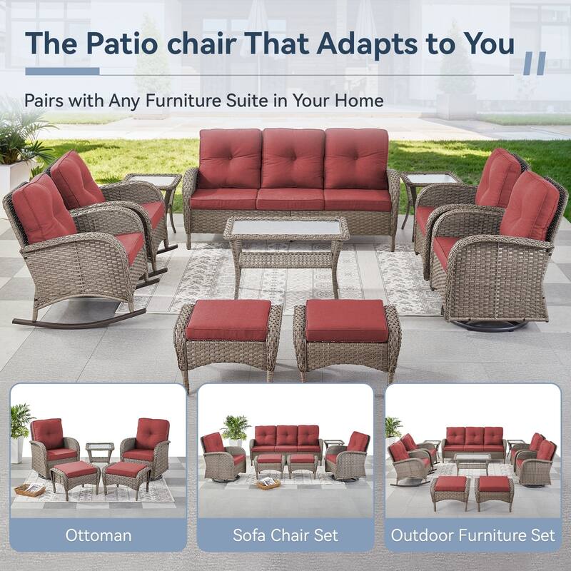Gymojoy Patio Furniture Set Outdoor Wicker Swivel Glider Chairs Set