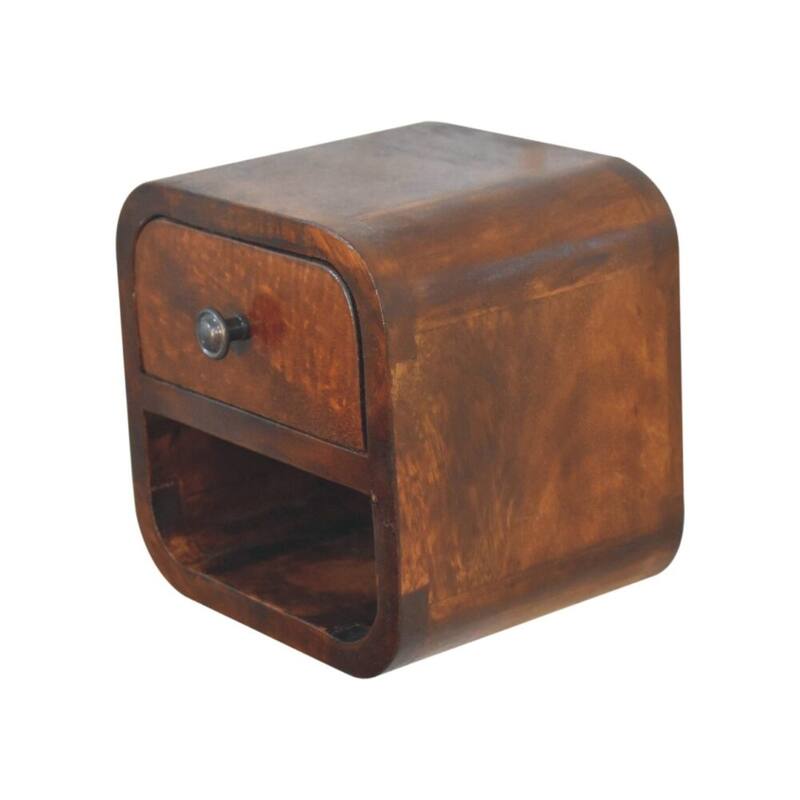 Artisan Furniture Solid Wood Extra Mini Curved Chestnut Bedside with Open Slot, Brown