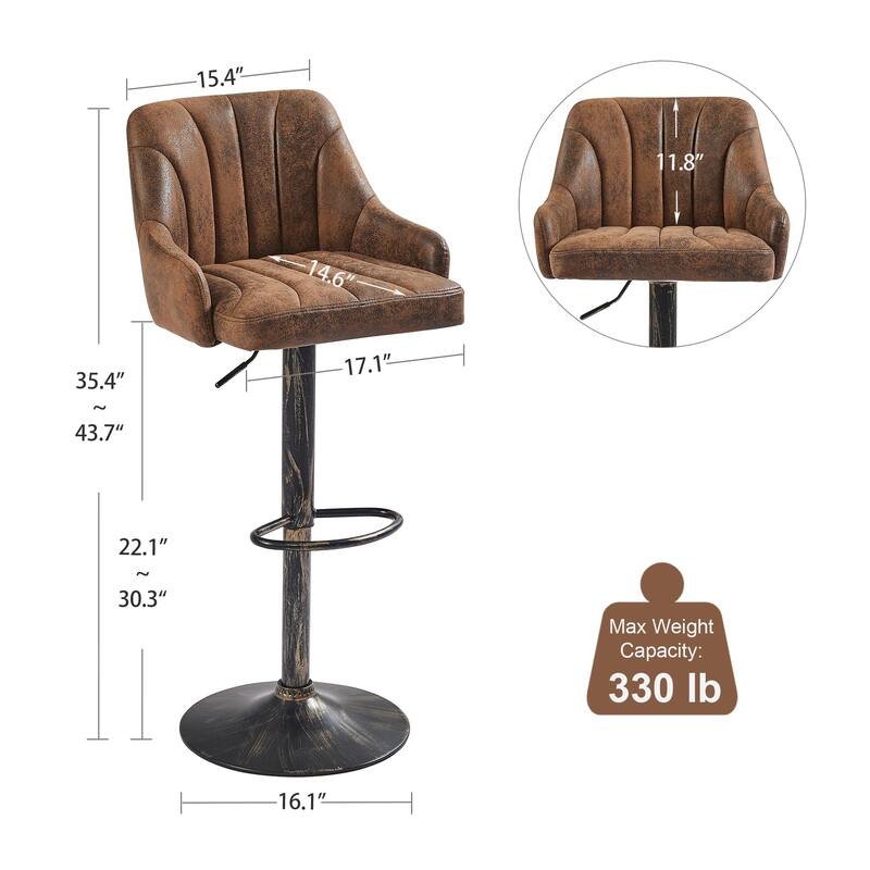 Adjustable Armless Swivel PU Leather Bar Stools Chrome Air Lift Counter Height Stools Set of 2