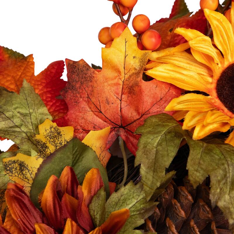 Sunflower Pine Cone Artificial Thanksgiving Wreath - 24-Inch, Unlit