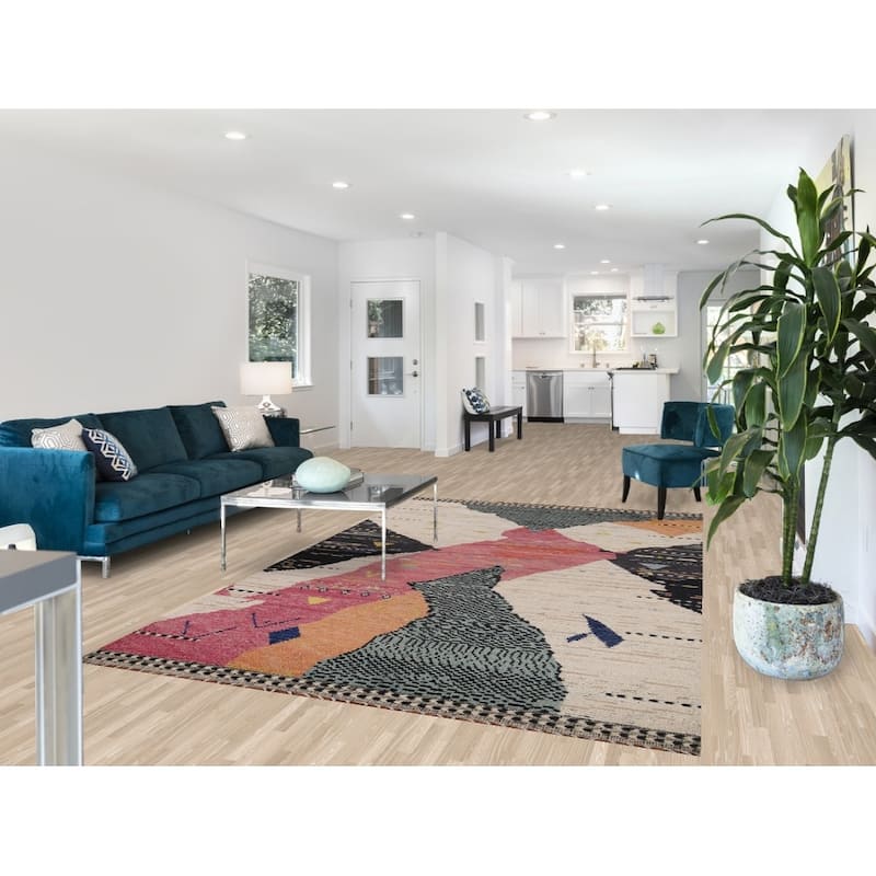 Abstract Moroccan Oriental Area Rug Hand-Knotted Wool Carpet - 6'1"x 10'1"