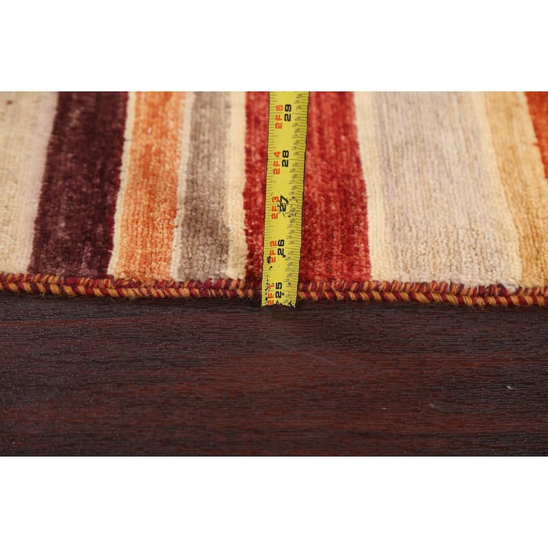 Wool Contemporary Striped Gabbeh Kashkoli Area Rug Hand-knotted Carpet - 2'6" x 4'0"
