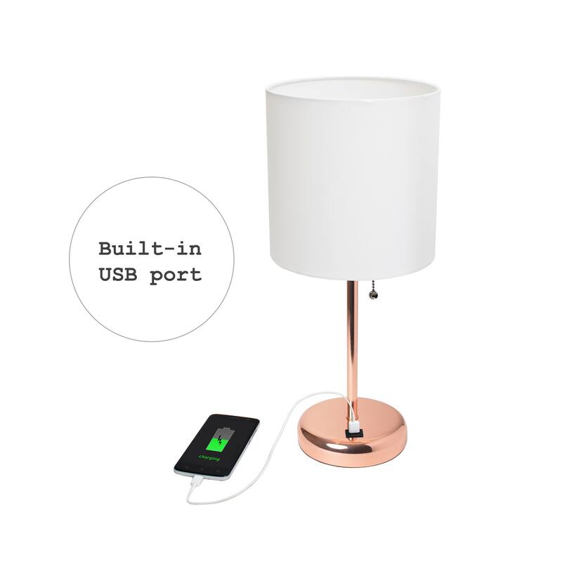 19.5 in. Rose Gold Finish Table Lamp with White Shade, Durable Stick Lamp for End/Side Tables, Set of 2
