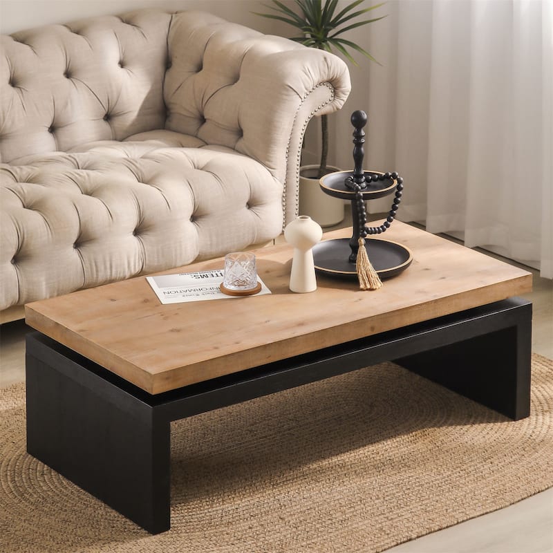 Black and Natural Wood Living Room Table - Black+Natural