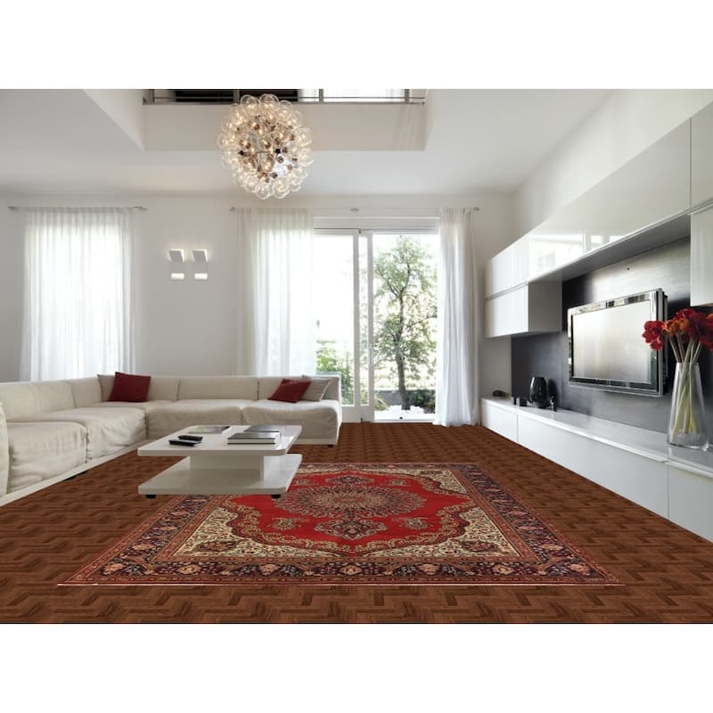Red Medallion Tabriz Persian Vintage Area Rug Handmade Wool Carpet - 9'10" x 13'4"