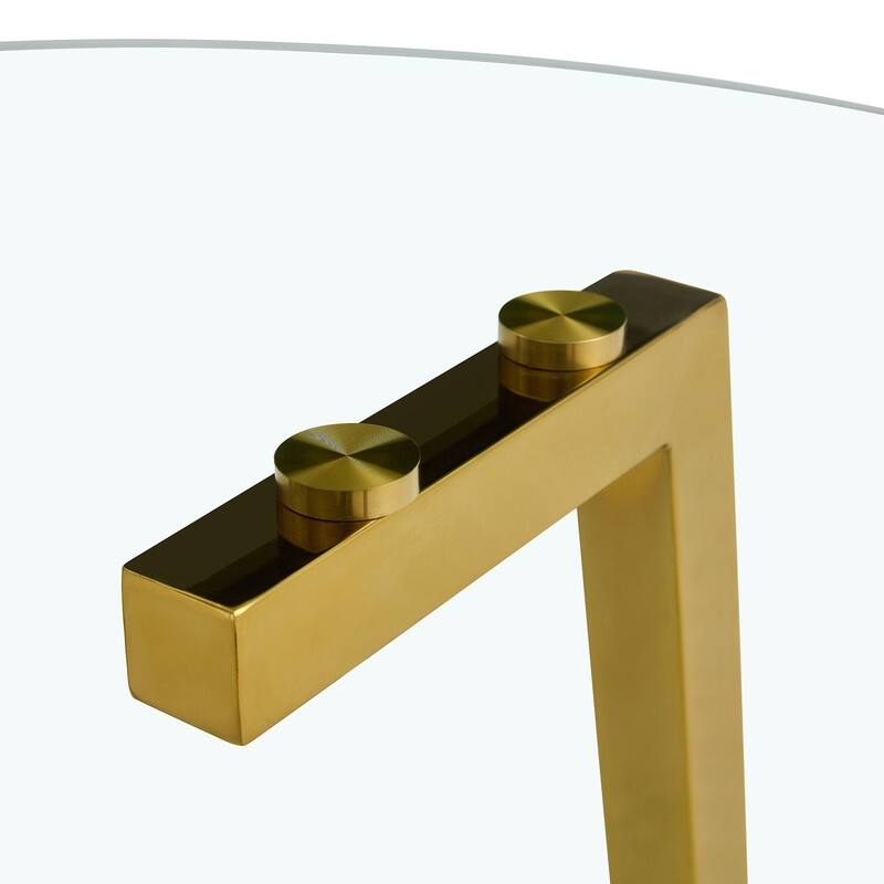 Modern 42" Round Transparent Tempered Glass Table with Golden Metal Base for Kitchen, Dining & Living Room