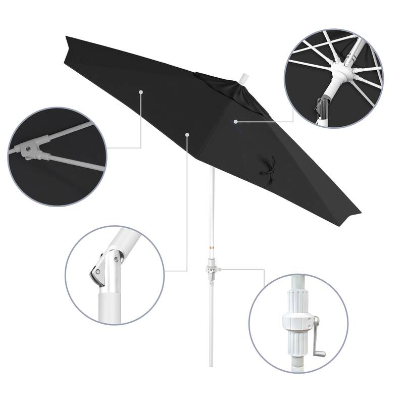 California Umbrella 9' Rd Patio Umbrella White Aluminum Frame Fiberglass Ribs Crank Lift Collar Tilt Sunbrella