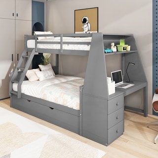 Twin over Full Bunk Bed with Trundle and Built-in Desk - Bed Bath ...