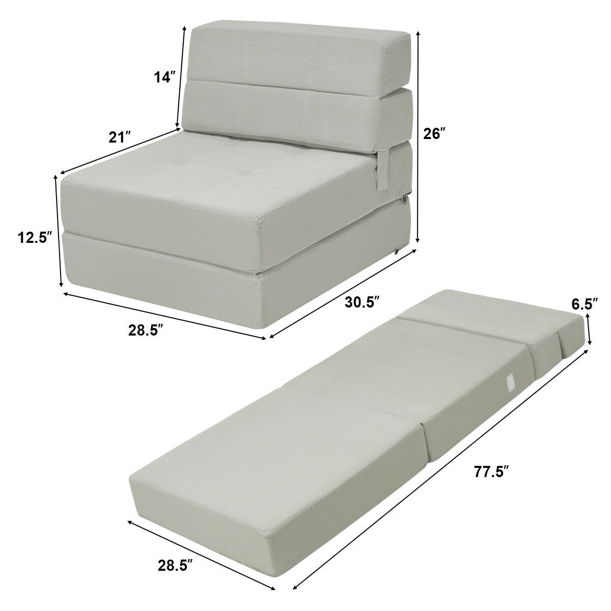 Costway Tri Fold Fold Down Chair Flip Out Lounger Convertible Sleeper Overstock 23578689