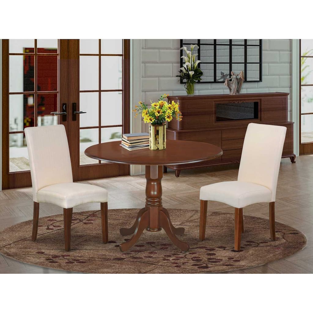 HomeStock 3-Pc Mahogany Finish Solid Wood Top-Round Dining Room Set with Dropleaf-Seats 4