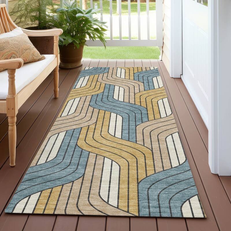 Machine Washable Indoor/ Outdoor Modern Pathway Chantille Rug - Gold - 2'3" x 7'6"