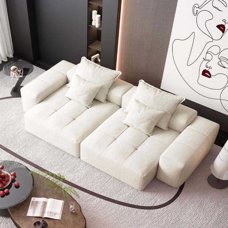 Modern Oversized Modular Sectional Sofa with 2 Chaise Lounge, 2 Armrests, 4 Pillows, No Assembly, Beige