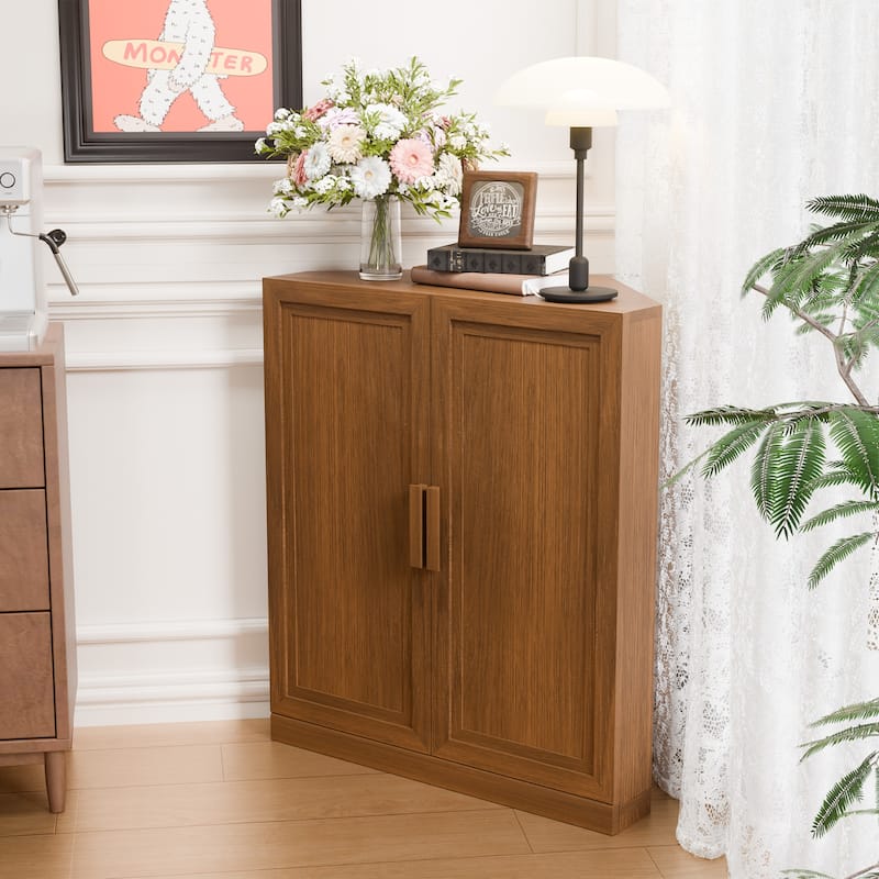 36"H Corner Sideboard Cabinet Free-Standing Corner Storage Organizer