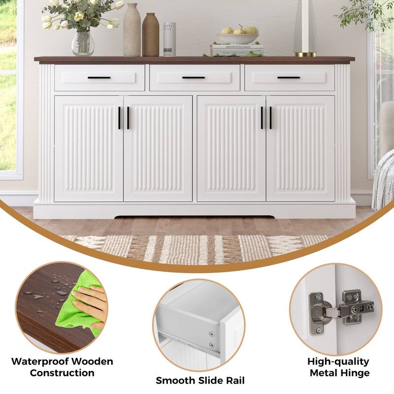 63" Farmhouse Sideboard Buffet Cabinet with 4 Doors and 3 Drawers