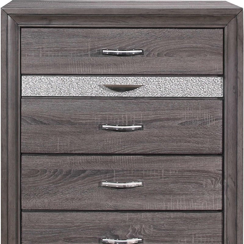 35" Grey Six Drawer Chest with Bling Jewelry Drawer for Bedroom Storage