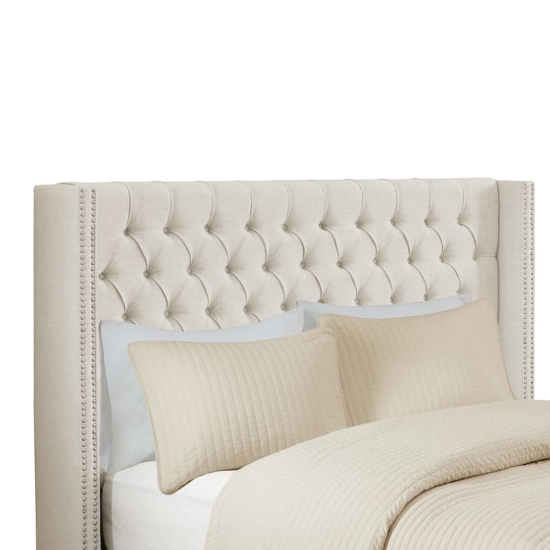 Madison Park Baldwin Upholstered Wingback Headboard with Button Tufting & Nailhead Trim