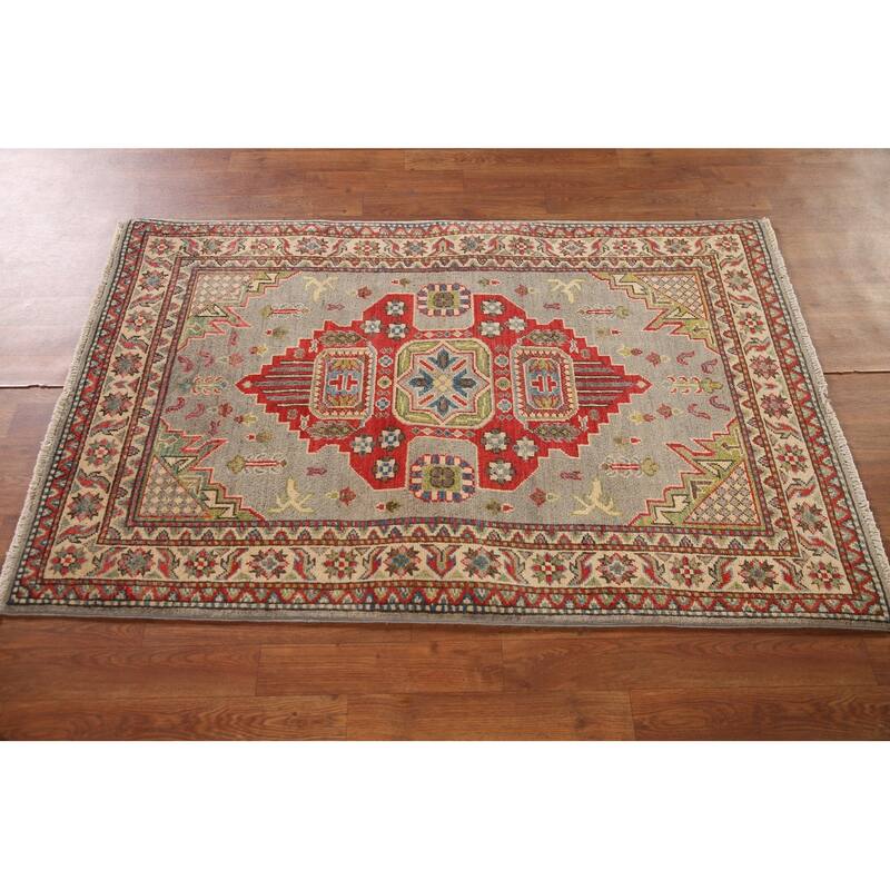 Kazak Oriental Accent Rug Hand-Knotted Grey Wool Carpet - 3'2"x 5'0"