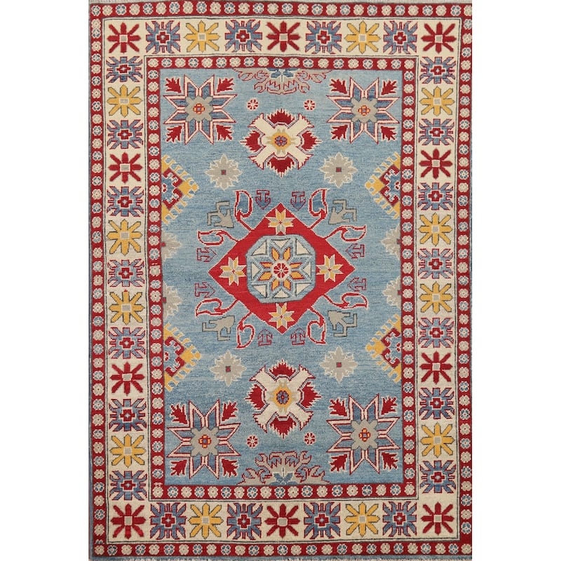 Light Blue Kazak Oriental Accent Rug Hand-Knotted Wool Carpet - 3'10" x 6'0"