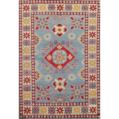 Light Blue Kazak Oriental Accent Rug Hand-Knotted Wool Carpet - 3'10" x 6'0"
