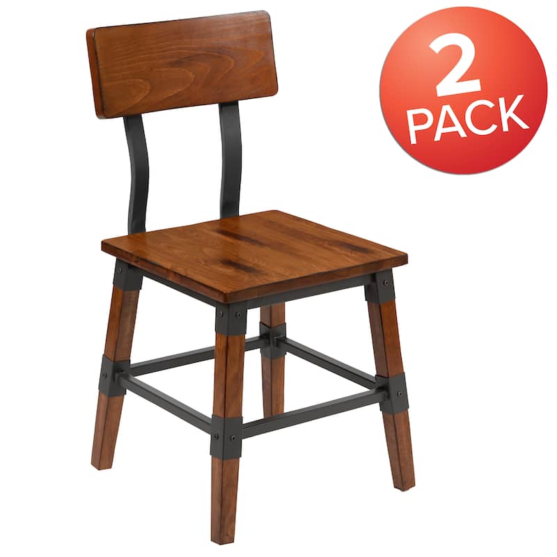 2 Pack Commercial Grade Rustic Antique Industrial Style Wood Dining Chair