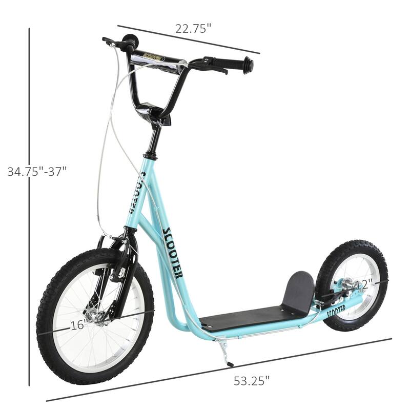 Steel Aluminum Kick Scooter with Adjustable Handlebar - 53.25"L x 22.75"W x 34.75"-37"H