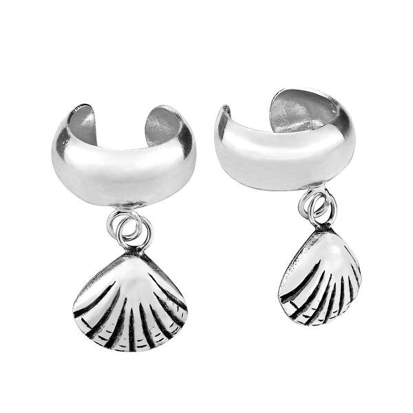 Sterling Silver Shell Design CZ Cubic Zirconia Post Earrings 