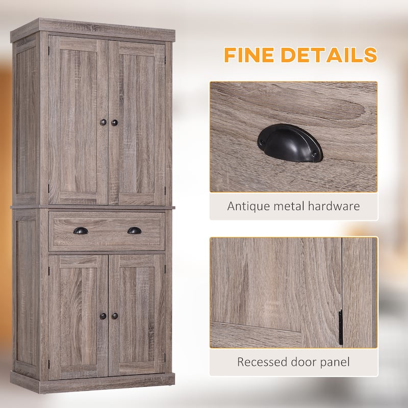 72" Freestanding Kitchen Pantry Cabinet, Tall Storage Cabinet with 2 Door Cupboards, 2 Drawers and Adjustable Shelves
