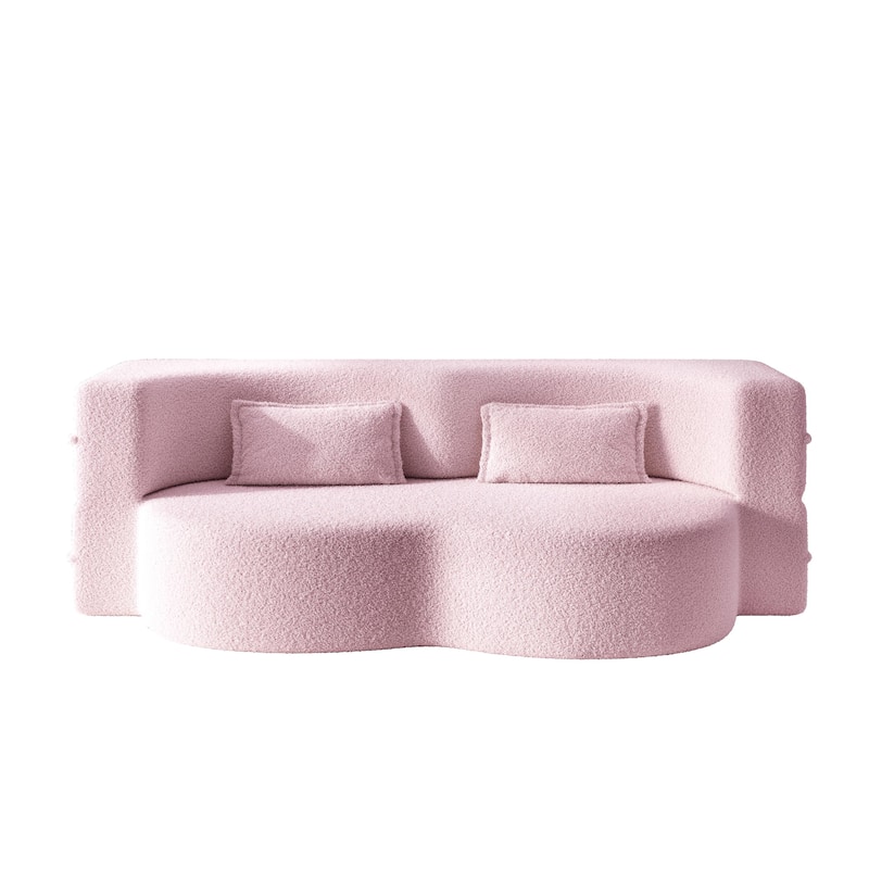 Convertible Floor Sofa with Teddy Fabric, Twin Mattress & No Assembly