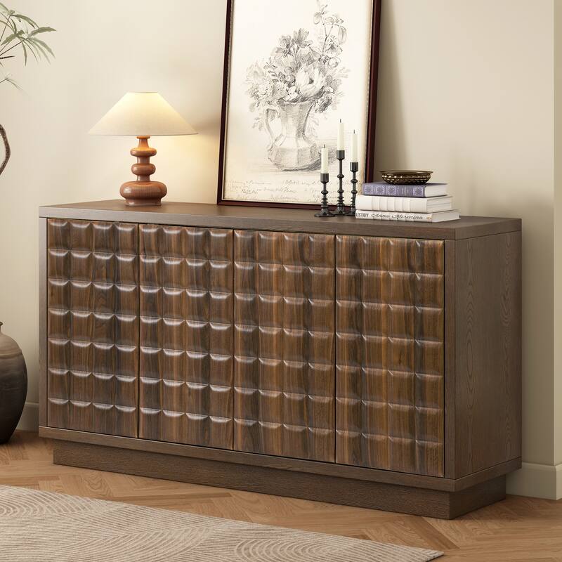 Christopher Knight Home - Voss 4 Door Storage Cabinet with 3D Geometric Doors and Metal Trim