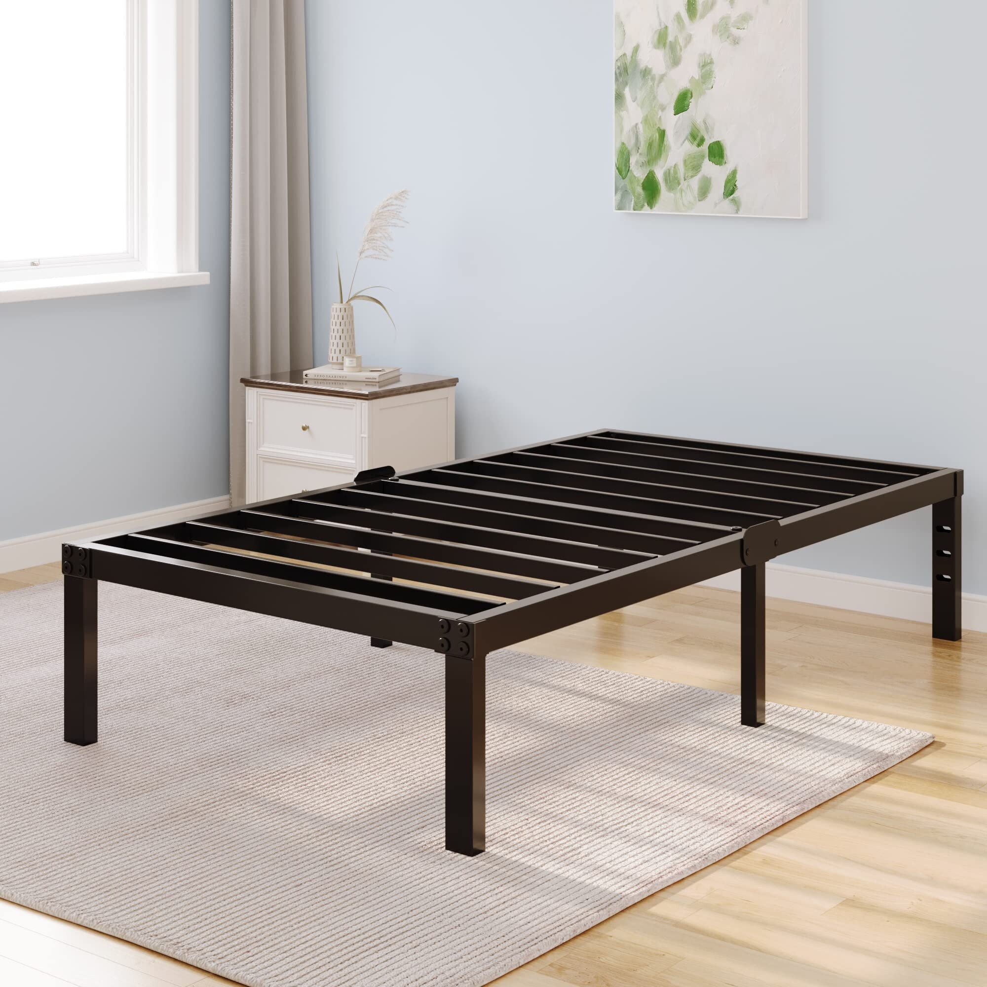 Twin Bed Frame with Storage No Box Spring Needed for Girls