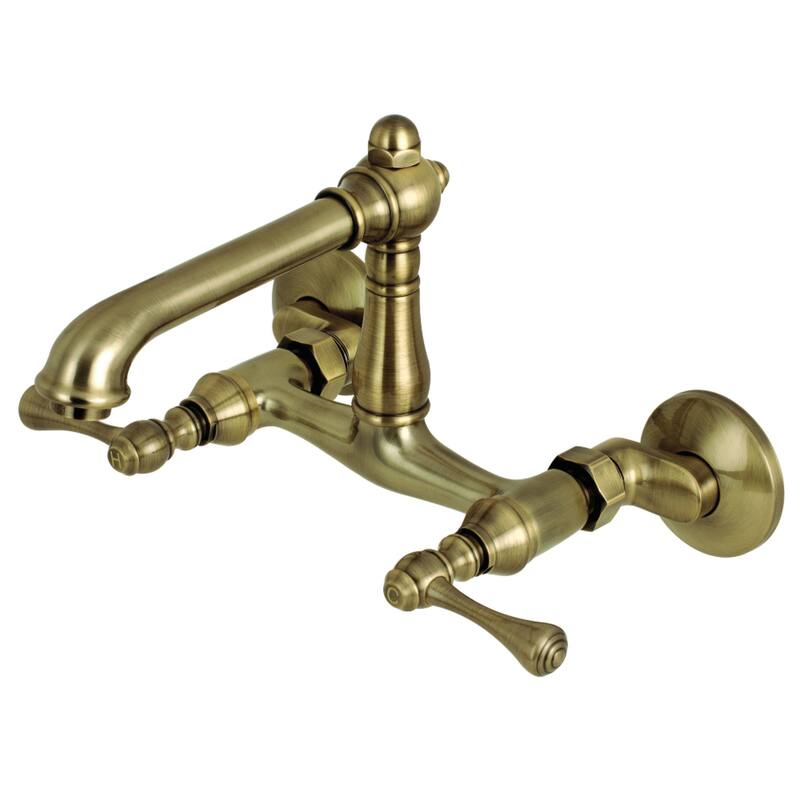 Kingston Brass English Country 6 in. Adjustable Center Wall Mount Kitchen Faucet - Antique Brass