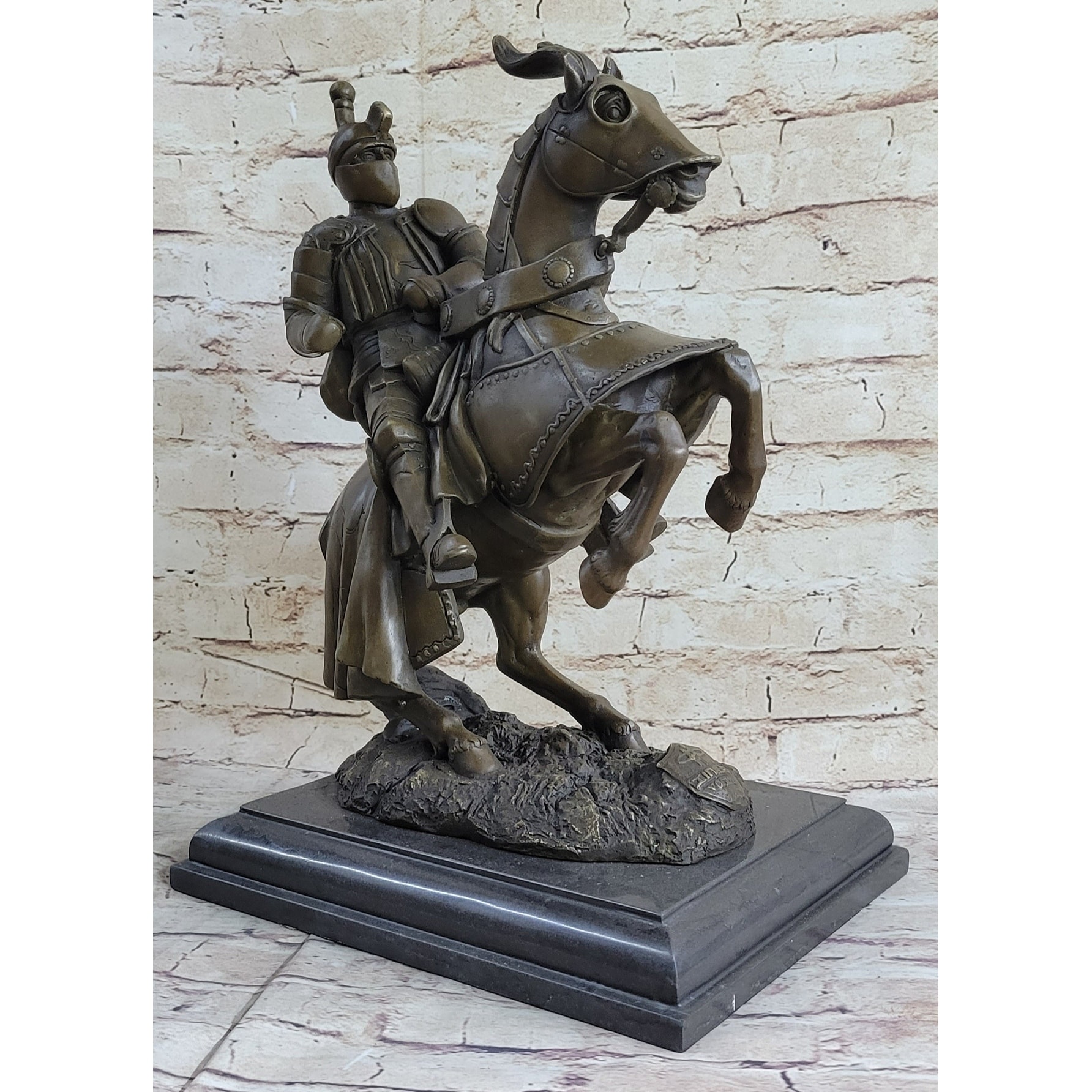 Handmade Medieval Armored Knight Horse With Jousting Statue Sculpture Figure