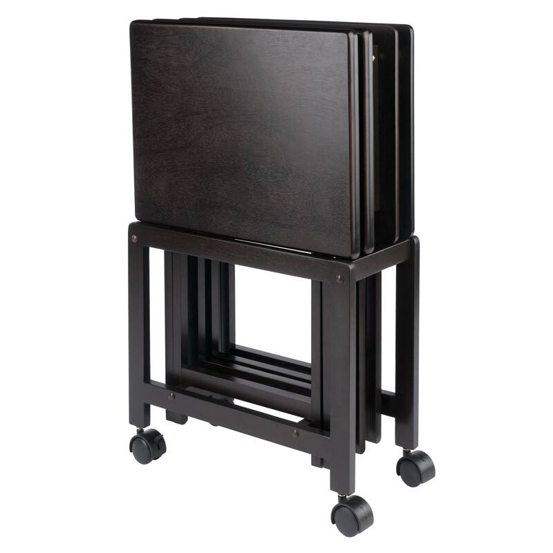 Foldable Snack Table Set with Rolling Rack - 32" - Coffee - 5pc