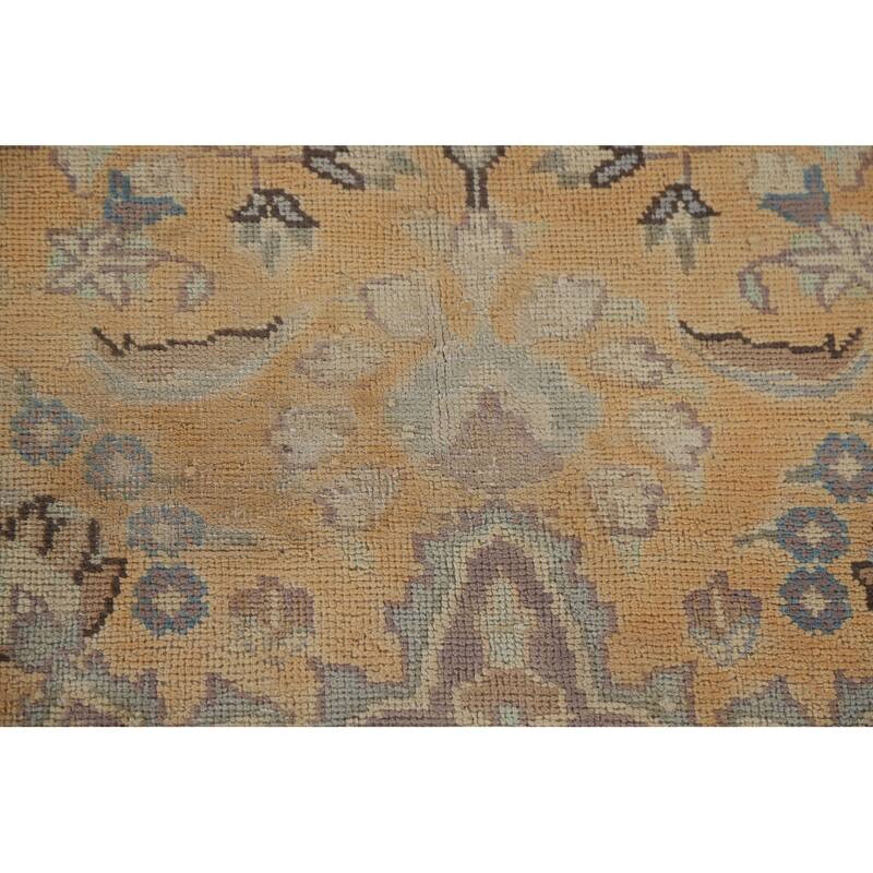 Hand Knotted Oriental 100% Wool Carpet Traditional Floral Yellow & Gold Mashad Area Rug - 12' 8'' X 9' 7''
