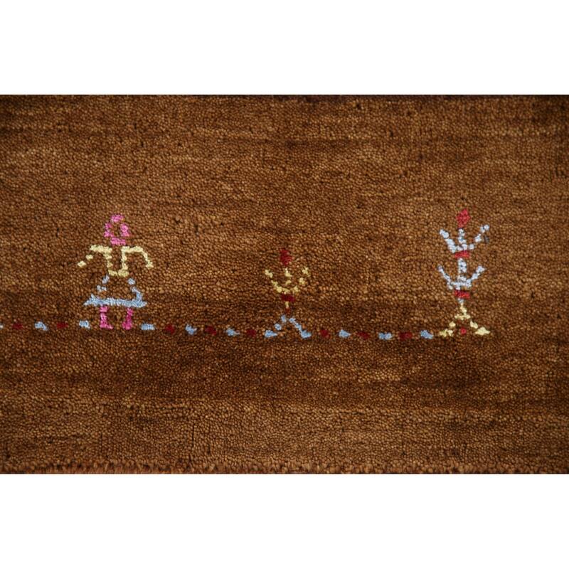 Brown Gabbeh Indian Area Rug Hand-Knotted Wool Carpet - 8'2"x 9'8"