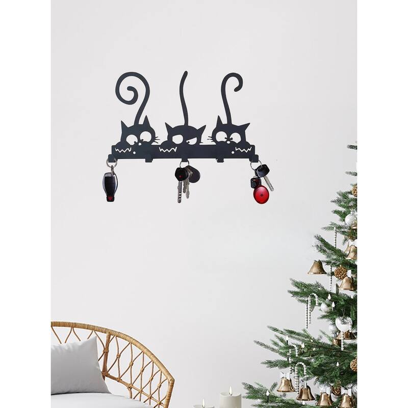 Black Metal Wall Key And Coat Rack Rustic Style Utility Hooks - 9.45" x 6.5" - Black