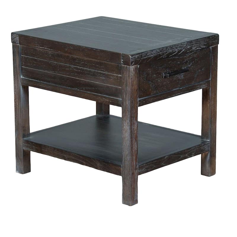 26 in. Dark Brown Rectangle Wood End Table with Storage Drawer for Convenience