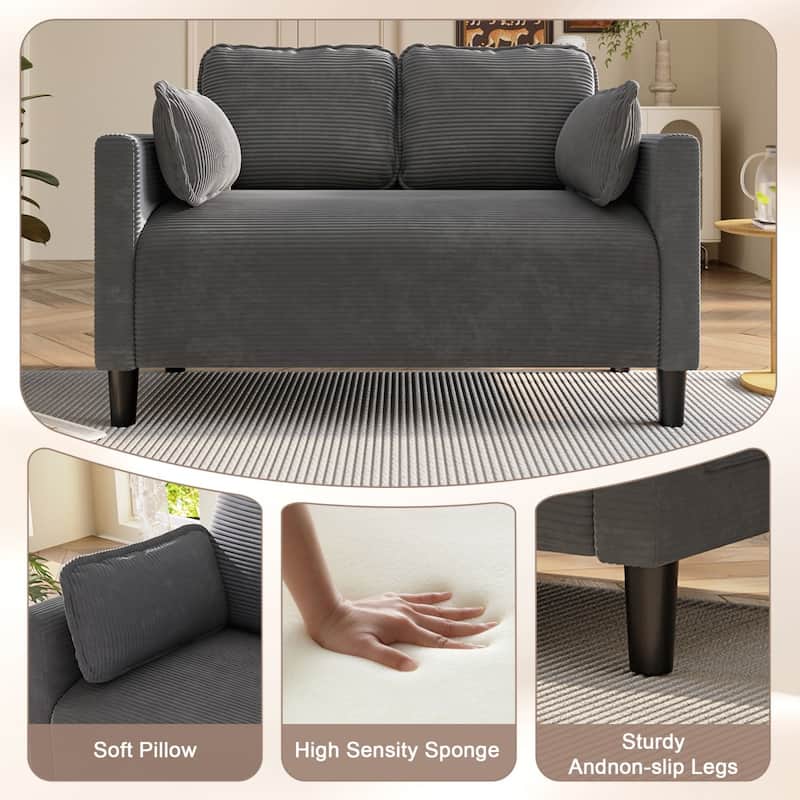 48.03" Soft Corduroy 2-Seater Sofa with Side Storage Pocket